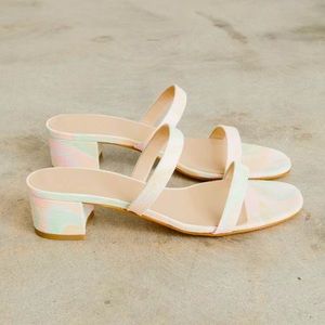 MNZ white neon block heel sandals